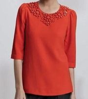 Kate Spade New York Orange red Jeweled collar short sleeve blouse size 4