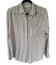 Jane + Delancey Mix Stripe Print Crinkle Button Down Collar Blouse Shirt M