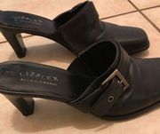 Black leather mules size 8