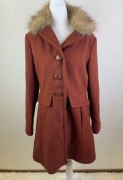 Kate Spade Wool Blend Walker Trench with Removable Faux Fur Collar size Medium