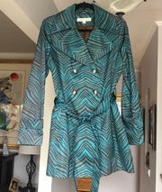 Unique Via Spiga Animal Print Trench Coat Sz M