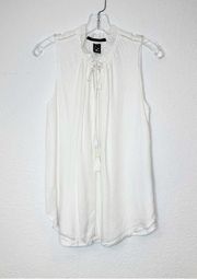 Scotch & Soda Tie Ruffle Neck Off White Silky Viscose Sleeveless Top Blouse Tank