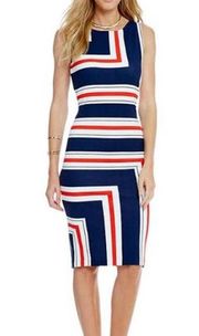 Daniel Cremieux Midi Dress XS Striped Sleeveless Red White & Blue Bodycon Womens