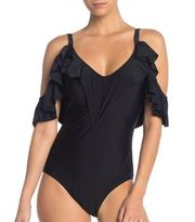 Nicole Miller Ruffled Cold Shoulder One Piece Swimsuit NWT Size Small