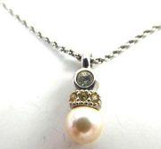 Dior Silver Tone Cream Pearl Rhinestone Chain Necklace Adjustable