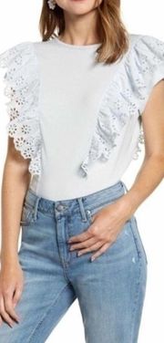 Rachel Parcell Eyelet Ruffle Detail Top Blue XL