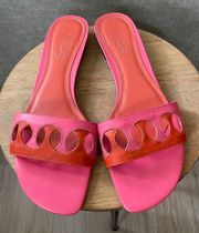 Pink & Orange Leather Slide Sandals