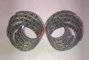 Judith Jack Sterling Silver Marcasite Round Dome Pierced Retro Earrings