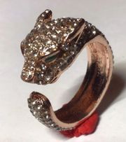 Rhinestone Leopard Cougar Panther Ring Resizable Adjustable