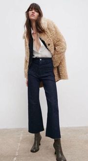 Zara Faux Fur Long Teddy Sherpa Jacket Coat Natural Beige Size Small  8490/241