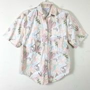 Vintage Cherokee Pastel Pink & Blue Floral Short Sleeve Button Up Shirt Size S