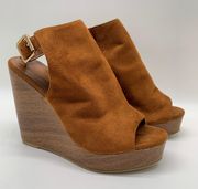 Hadlee Faux Suede Brown Wedge Peep Toe Shoe Size 9