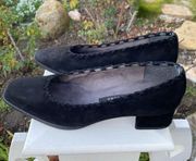 Stuart Weitzman Black Suede Pumps w/Cross Detail. Size 7 EUC!