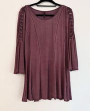 Monoreno | wine color grunge boho flare sleeve tunic mini dress