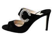 Jimmy Choo Saf Black Suede Crystal Embellished Buckle Sandal High Heel Mules