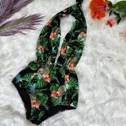 Dark Tropical Plunge One Piece Swimsuit