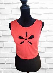 Julia by Love J Red Orange Floral Cut Out Crop Top Size Medium