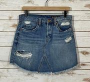 Blank NYC Raw Hem Distressed Denim Mini Skirt - Blue - 28