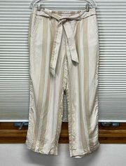 Tommy Hilfiger NWT Tan White Striped Wide Leg Cropped Capri Tie Pants Size 10