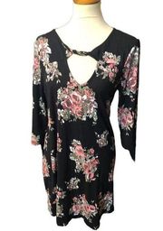 Three Pink Hearts Trixxie black floral super soft 3/4 sleeve shift dress