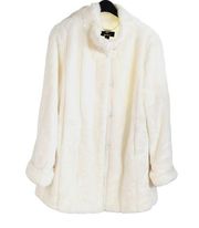 DENNIS Basso Faux Fur Coat With Beautiful Neck Buttons And Hidden Closures SZ: L