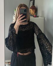NWT Lace Bell Sleeve Black Top