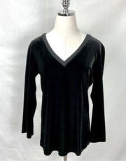 Vintage Black Velour Top Blouse Shirt Sz Small Moda International 3/4 Sleeve