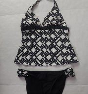 JAG Two Piece Geometric Halter Black White Bikini Size S