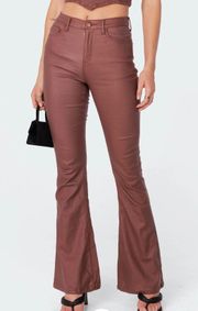 Luna Faux Leather Flare Jeans Brown