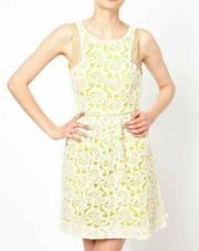 Anthropologie Greylin Valencia Lace Fit and Flare Yellow and White Cotton Dress