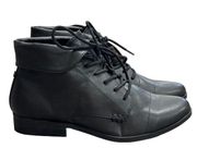 London Fog Clora Black Faux Leather Foldover Lace Up Ankle Boots Size 7 NWOB