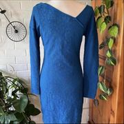 M Missoni Teal Asymmetrical Neckline Knit Lace Mini Sheath Dress
