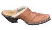 Stetson brown leather fur lined mules size 6