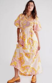 Kalina Printed Floral Cut-out Women Midi Dress Lilac/Yellow