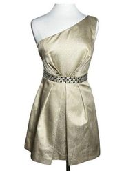 Laundry shelli Segal One Shoulder Fit & Flare Metallic & Crystal Cocktail Dress