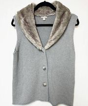 J. Jill Womens Gray Sweater Vest Angora Rabbit Fur Collar Trim Medium