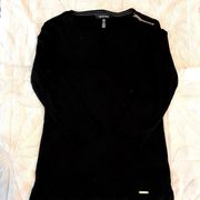 Ellen Tracy Women’s Black Cotton Shirt with‎ Gold Shoulder Zipper 3/4-sleeve