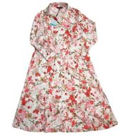 NWT Ming Wang Watercolor Floral in Sunkissed Coral Crepe de Chine Shirt Dress S