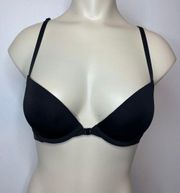 Calvin Klein Bra 34B Black Push Up Padded Underwire Lined Front Closure Logo