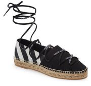 Off-White c/o Virgil Abloh Black & White Canvas Striped Lace-Up Espadrille Flat