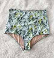 Mint Blue Floral High Waisted Swim Bottoms 