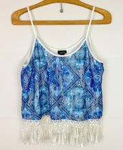 Rue 21 Patterned Blue Lace Trim Tank Top