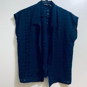 C. Luca Transparent Navy Blue Polka Dot Crop Top Blouse