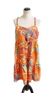 Beach Lunch Lounge Sundress Floral Orange Size XL Knee Length Beach Bohemian