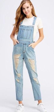 Distressed Denim Overalls in Size Medium