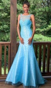 Vienna Prom 8052 blue pearl mermaid gown dress NEW 2