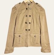 Marc Jacobs Tan Canvas Double Breasted Button Front Military Jacket Size 4