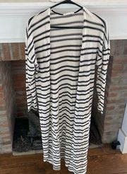 All In Favor Floor Length Black and White Striped XS Duster