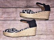 Toms Black and White Aztec Wedge espadrilles Size 6