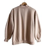 Bershka Mockneck Fleece-Lined Pullover Sweatshirt in Tan, Size Small